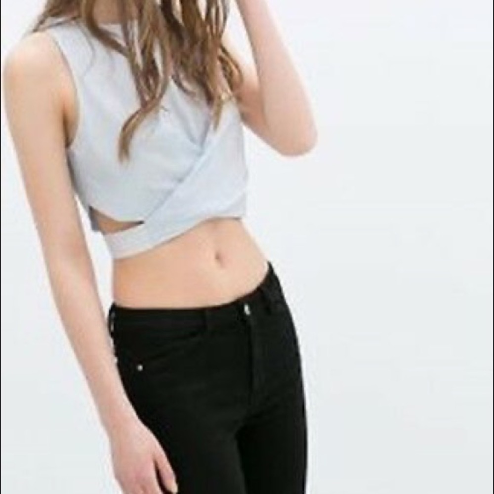 Zara trafaluc light blue crossover poplin crop top